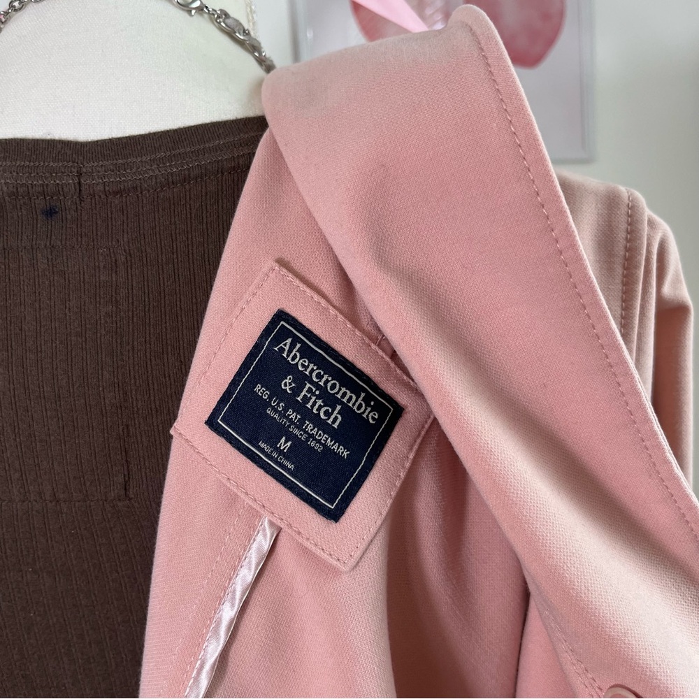 Abercrombie & Fitch Baby Pink Blush Trench Coat Y2K Vtg Womens Size Medium - Picture 8 of 9